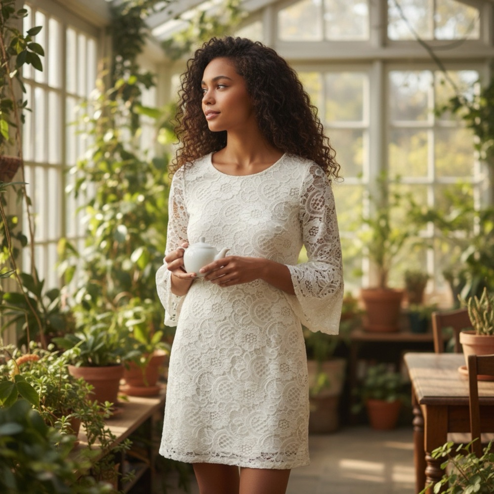 Robbie Bee Ivory Lace Long Sleeve Dress
